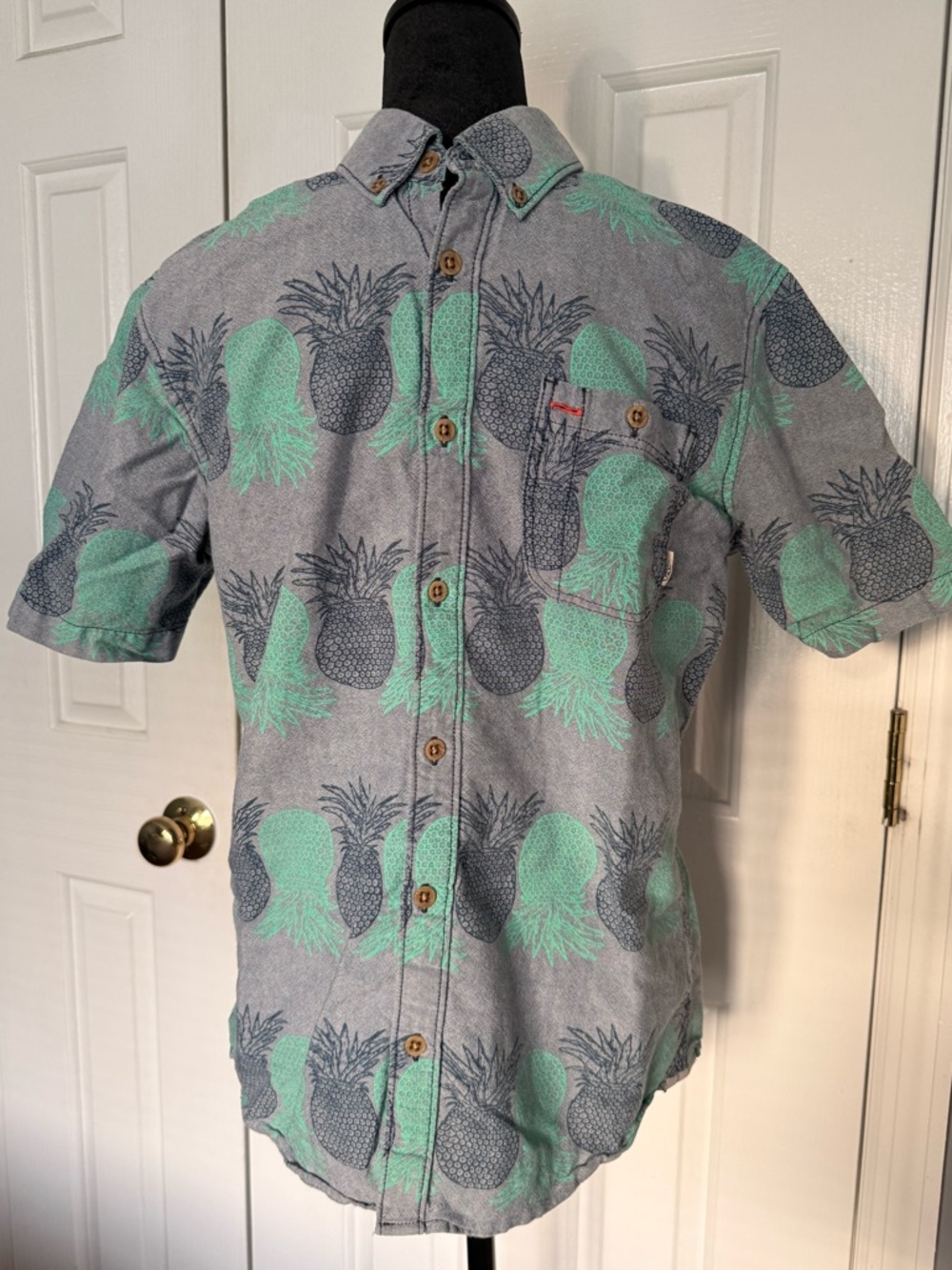 Vans Pineapple Print Short-Sleeve Button-Down Shirt in Mint and Gray